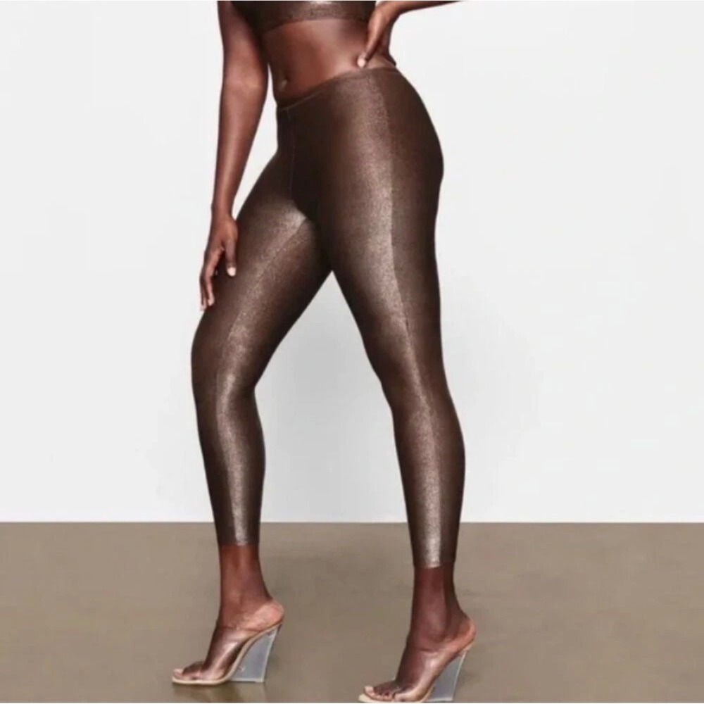 NWT SKIMS XL Cocoa Brown Sparkle Glitter Stretch Leggings High Rise Stretch - Picture 11 of 13